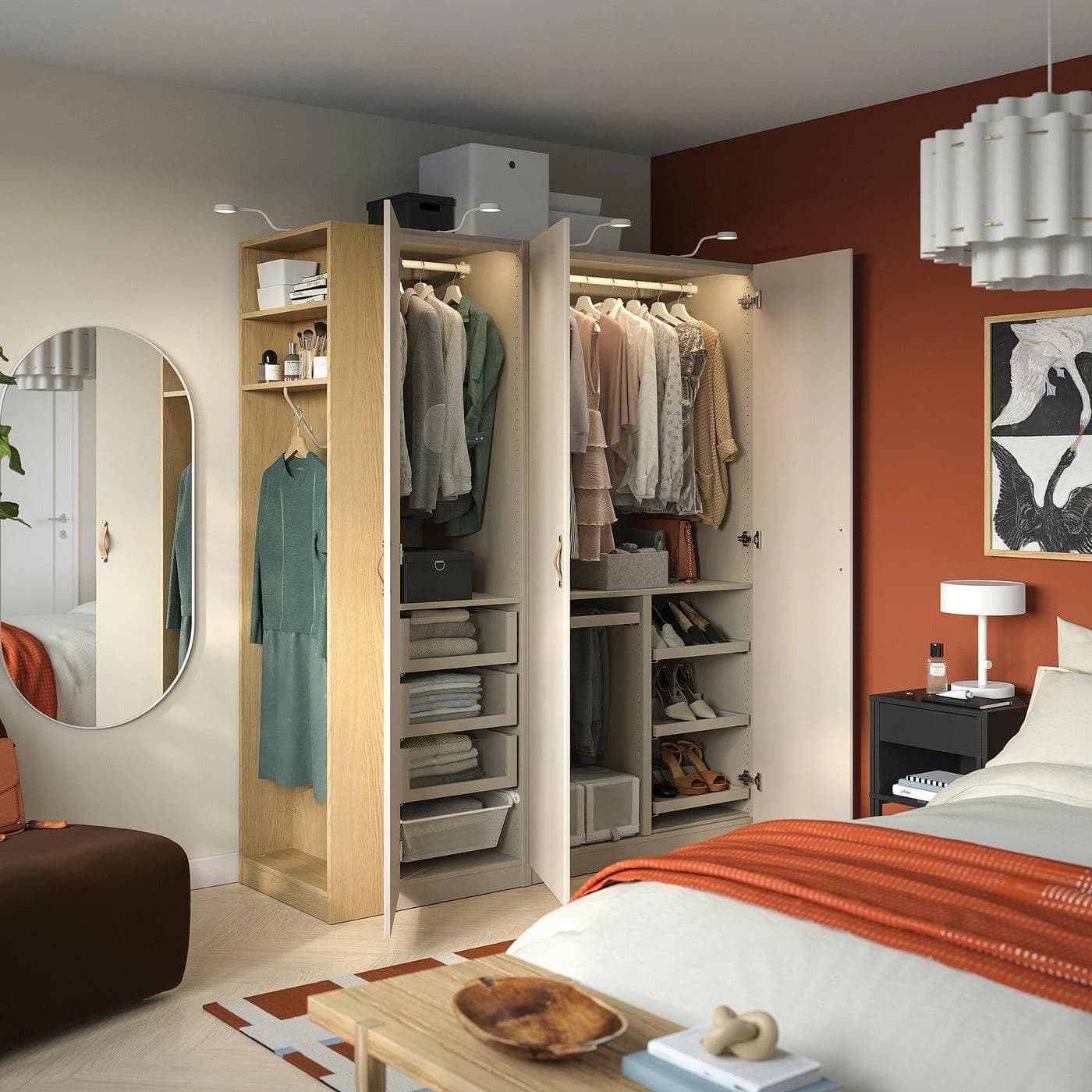 IKEA PAX / REINSVOLL Schrankkombination Graubeige Eichenachbildung