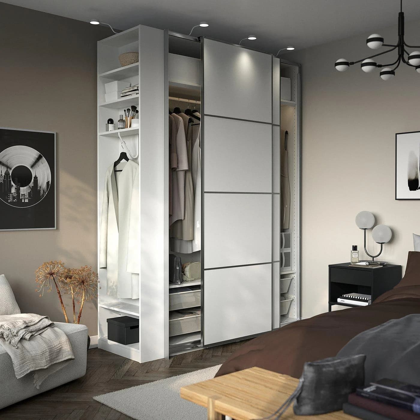 IKEA PAX / MEHAMN Kleiderschrank mit Schiebetüren Weiß/Aluminium