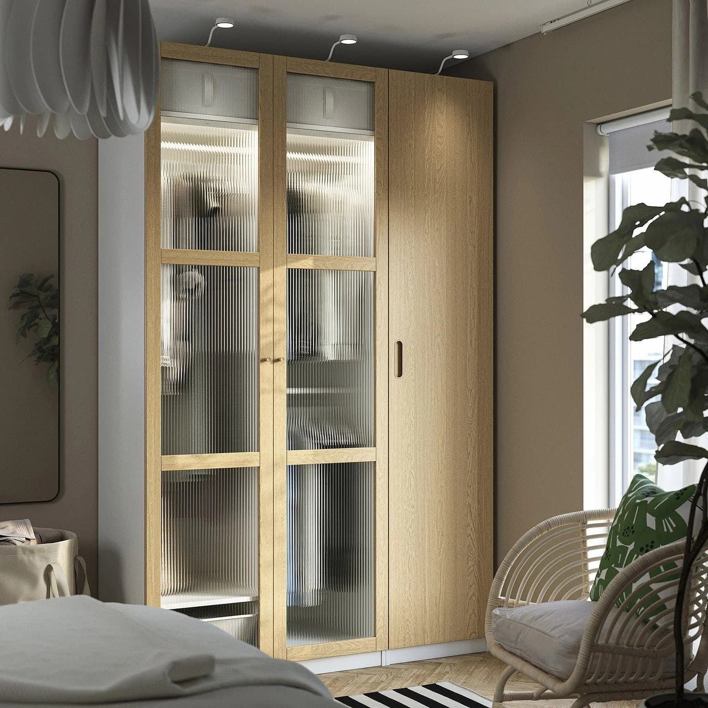 IKEA PAX / TONSTAD Schrankkombination Weiß Eichenfurnier Glas