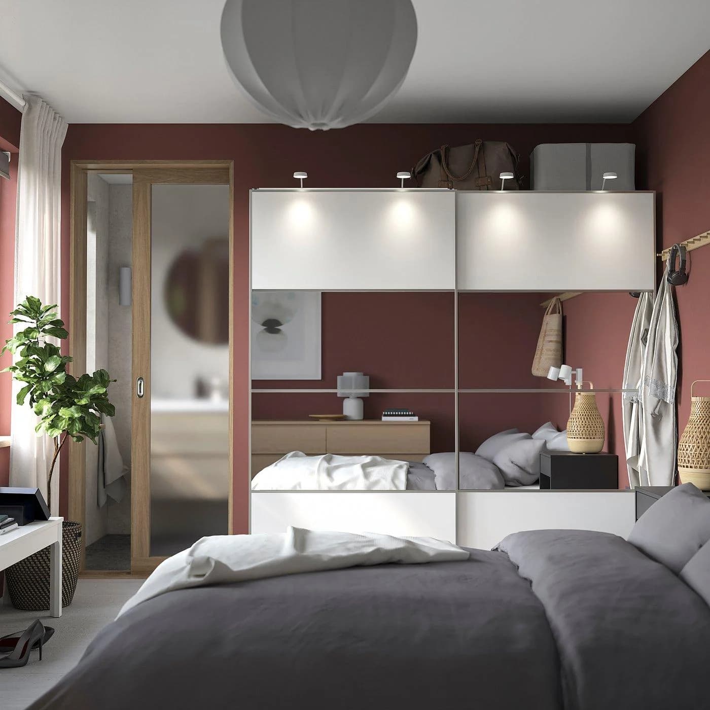 IKEA AULI / MEHAMN Schiebetürpaar Weiß Spiegel