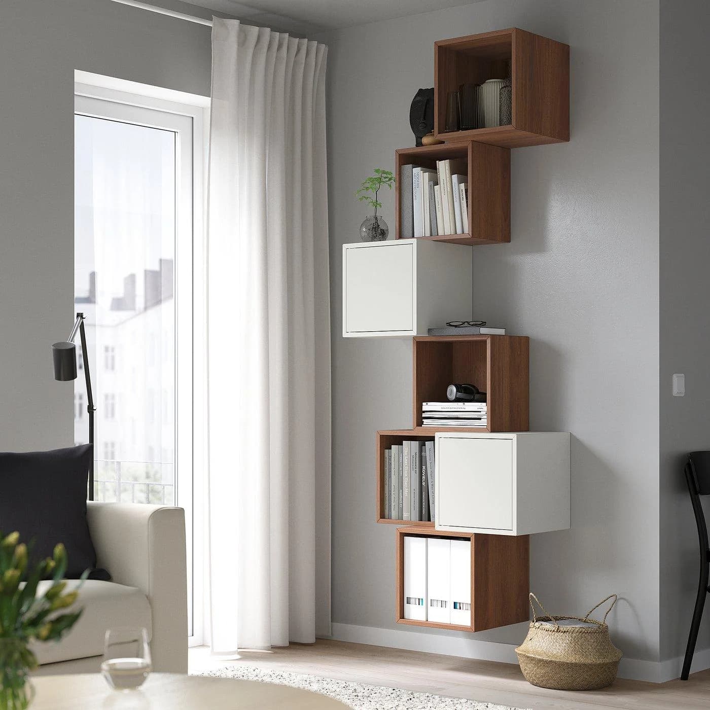 IKEA EKET Schrankkombination für Wandmontage Nussbaumnachbildung Weiß