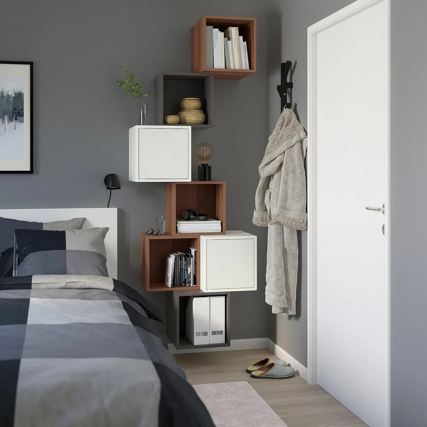 IKEA EKET Schrankkombination für Wandmontage Weiß/Dunkelgrau