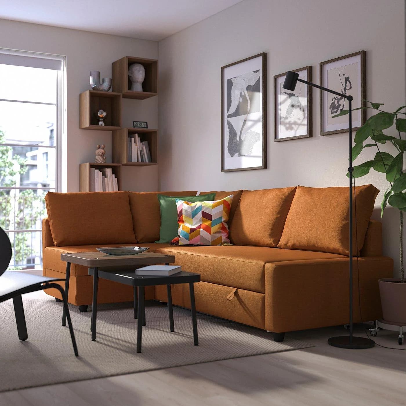 IKEA FRIHETEN Eckbettsofa mit Bettkasten Braun/Orange