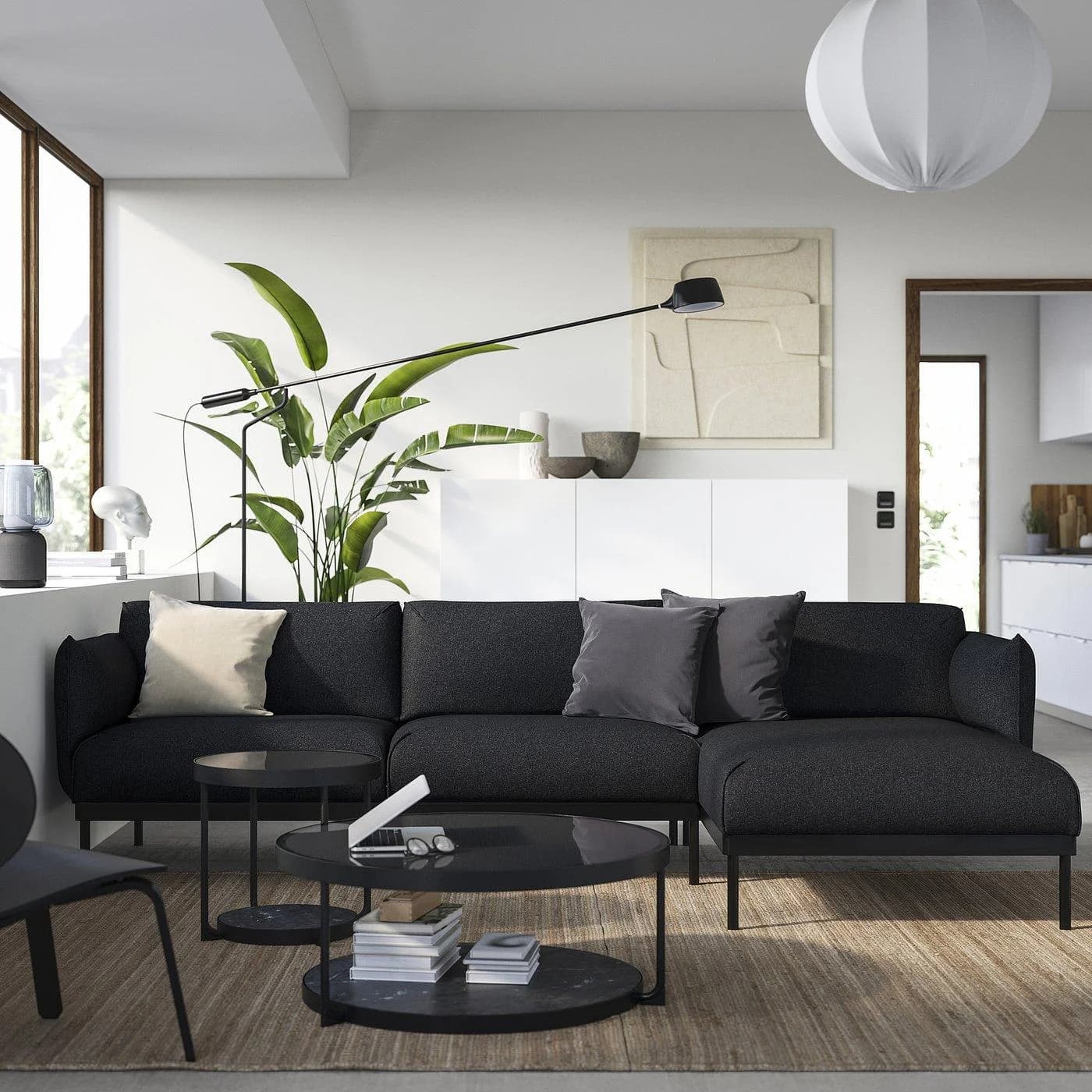 IKEA ÄPPLARYD 3er-Sofa mit Récamiere Schwarz Grau