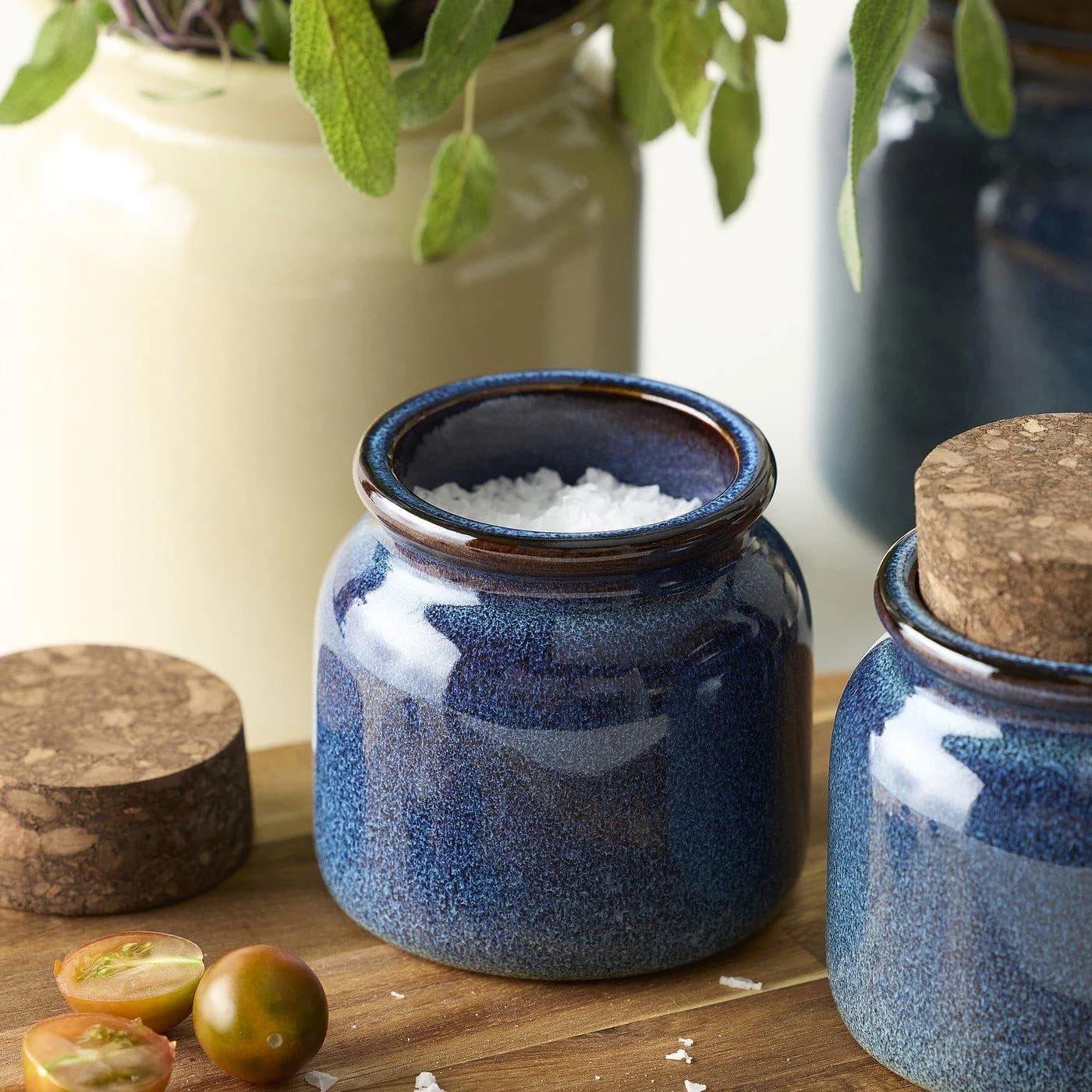 IKEA BRUGDHAJ Dose mit Deckel Blau Steinzeug