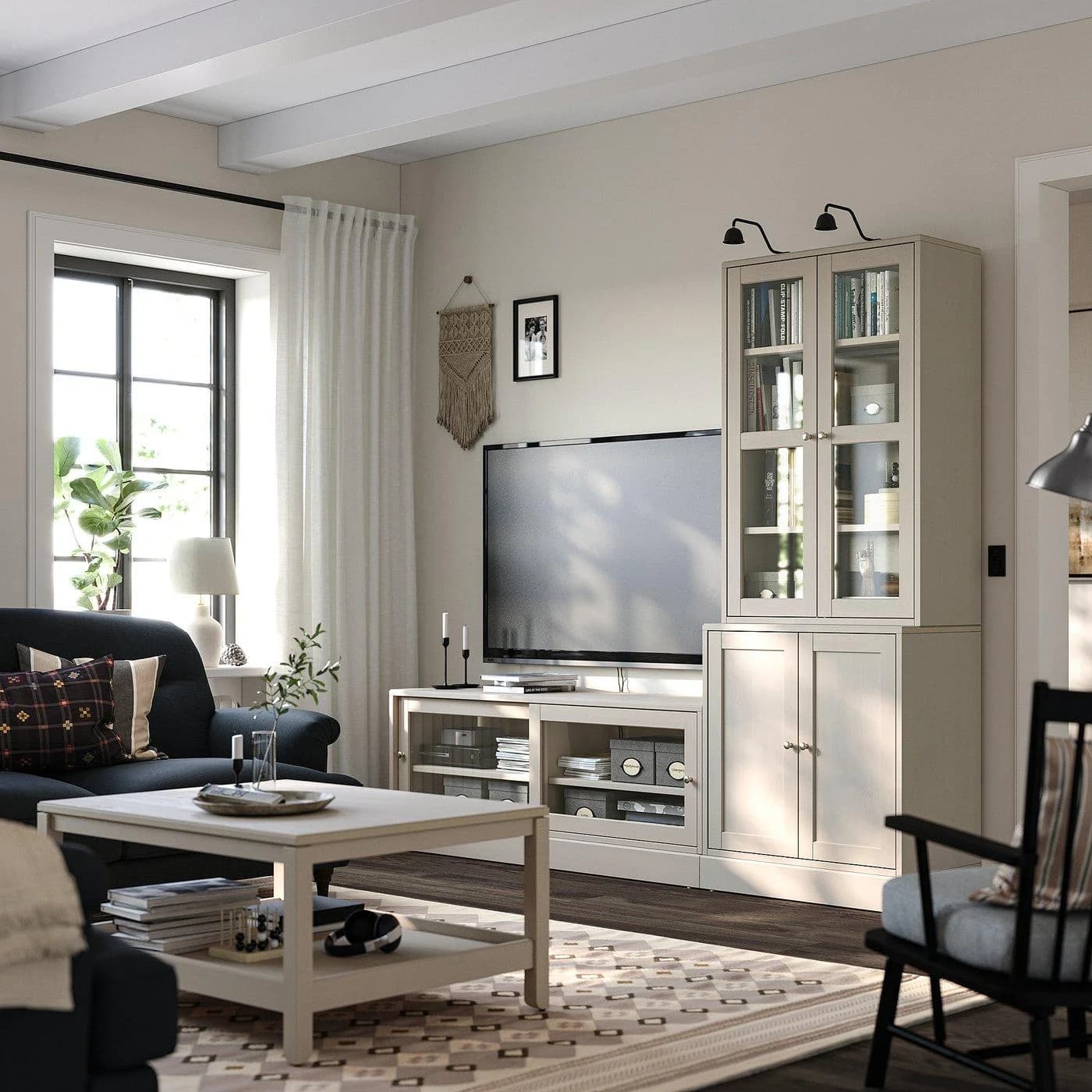 IKEA HAVSTA TV-Kombination mit Vitrinentüren Massivkiefer Beige