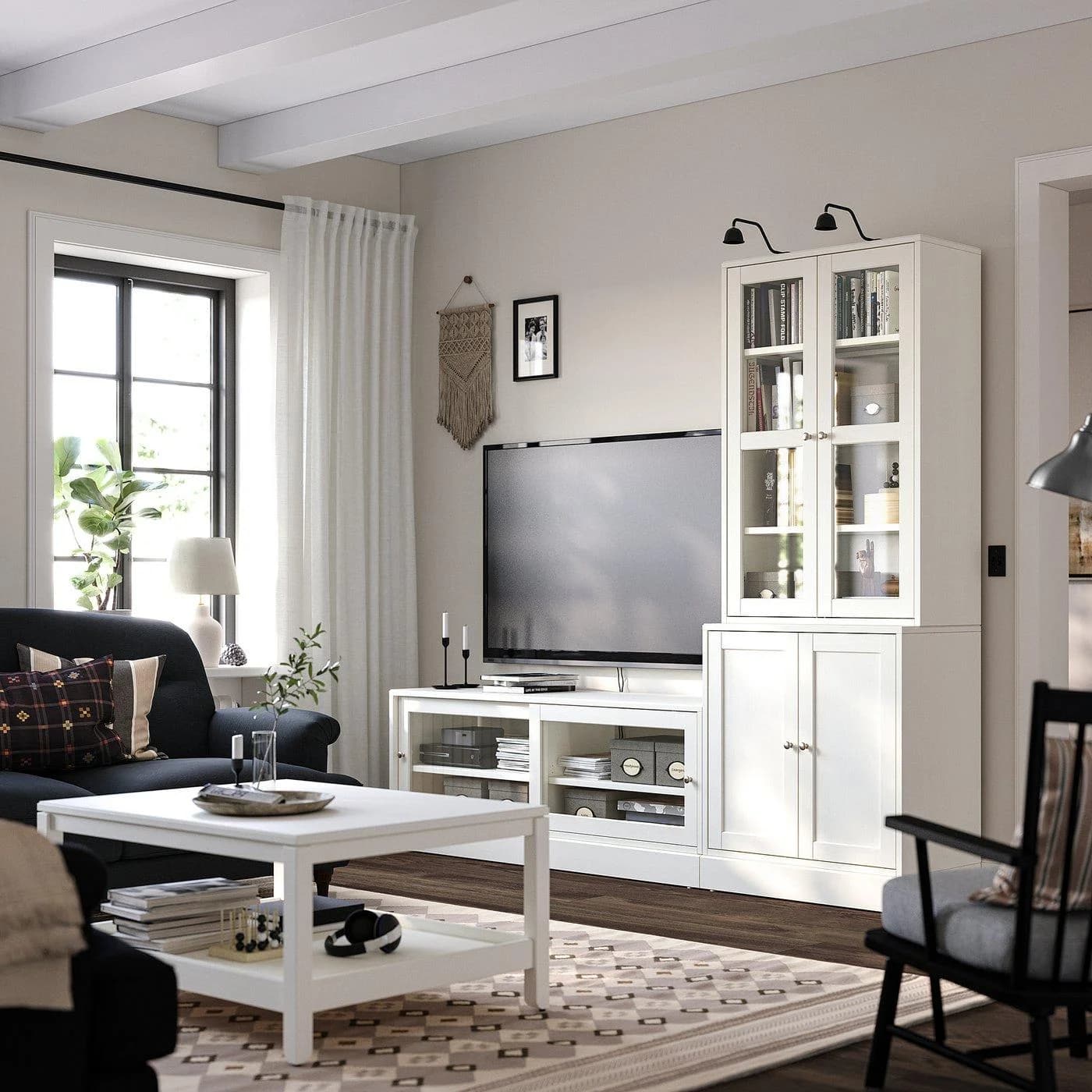 IKEA HAVSTA TV-Kombination mit Vitrinentüren Weiß Massivholz