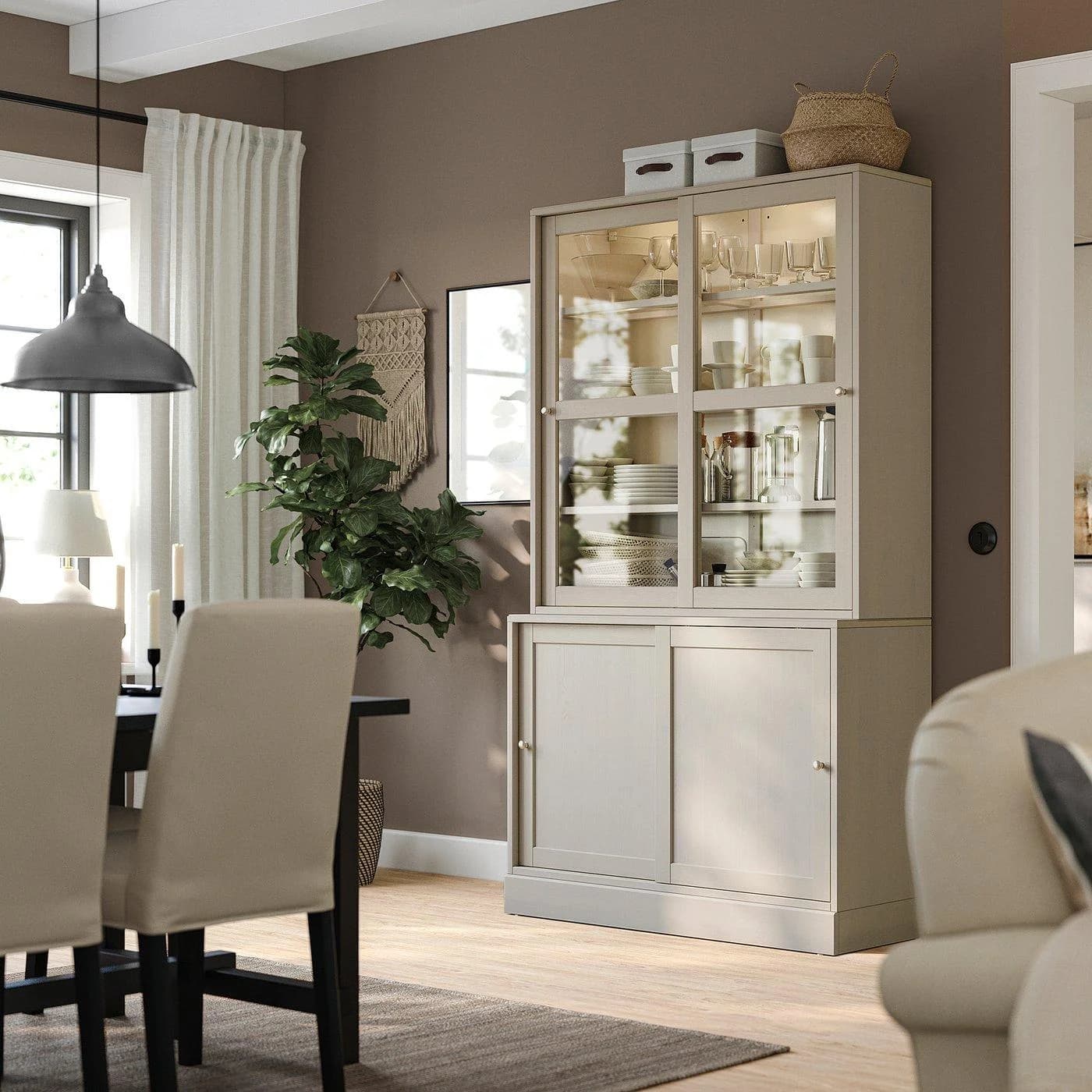 IKEA HAVSTA Aufbewahrung mit Glasschiebetüren Beige/Braun Massivholz