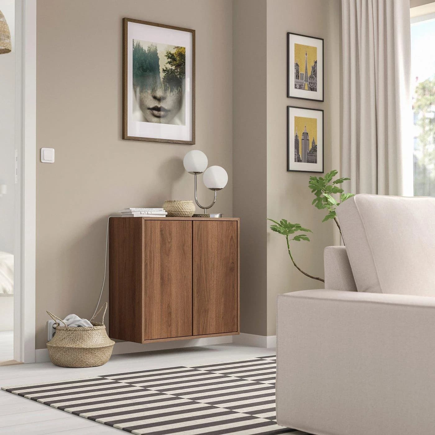 IKEA EKET Wandschrank mit 2 Türen Nussbaumfurnier-Hochglanz