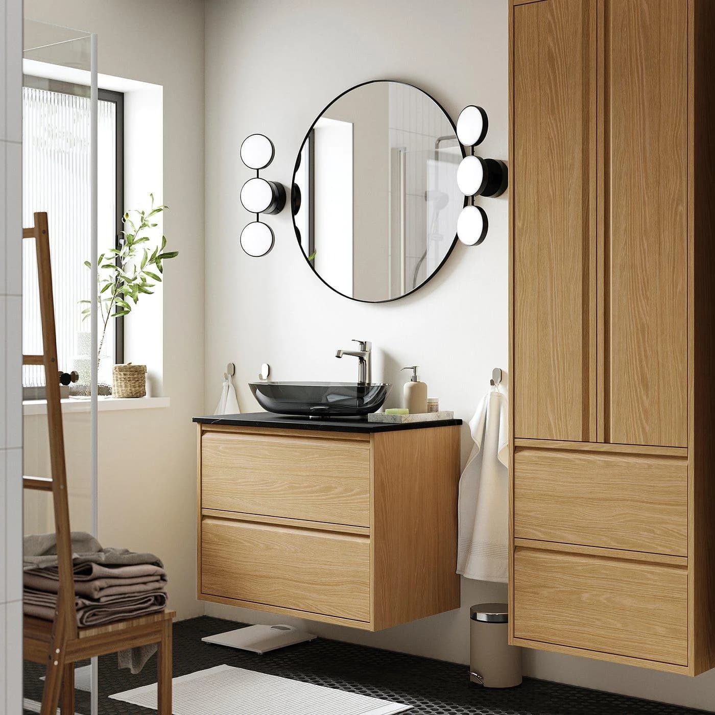 ÄNGSJÖN/OXMYREN Waschbeckenschrank mit Schubladen und Glas-Waschbecken
