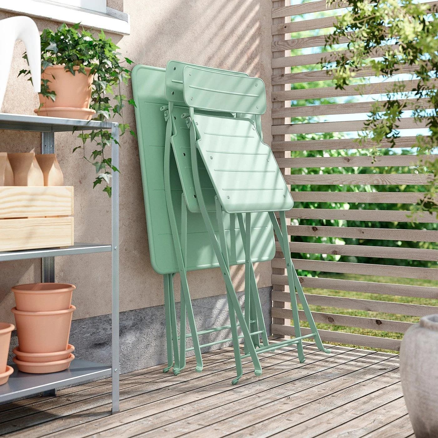IKEA SUNDSÖ Tisch und 2 Klappstühle Hellgrün