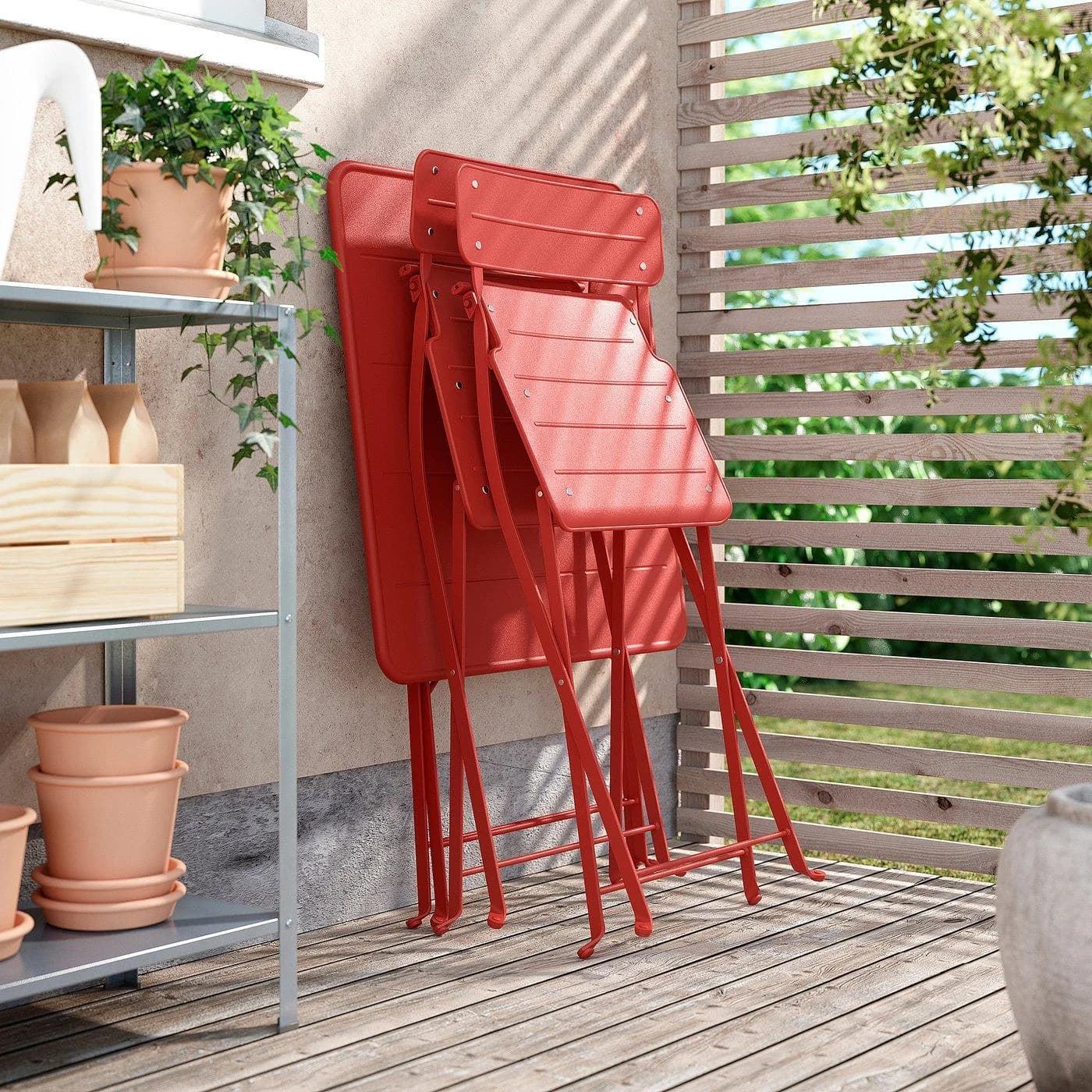 IKEA SUNDSÖ Tisch und 2 Klappstühle Rot