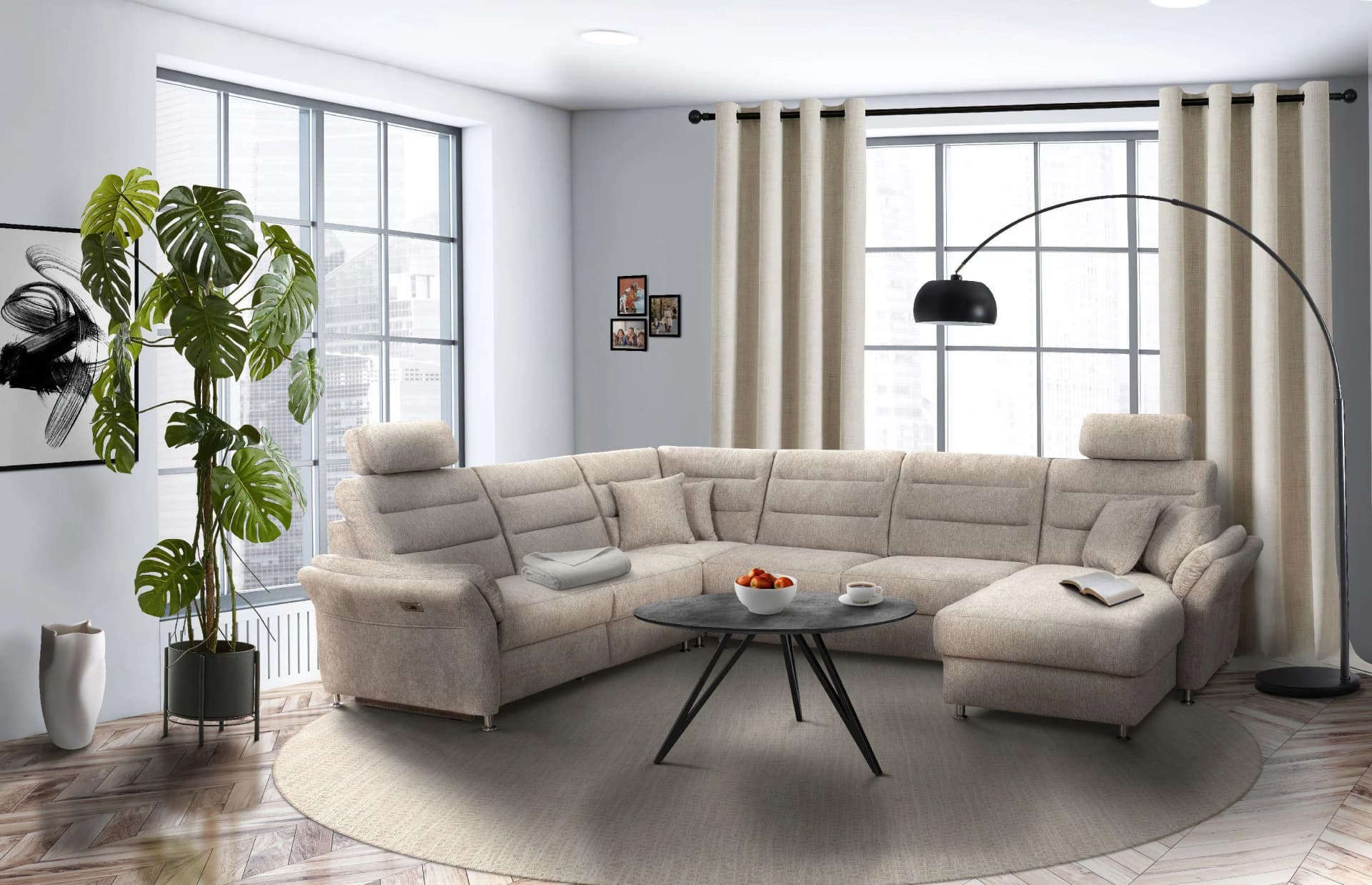 Harper Wohnlandschaft HARPER MELIDES Stoff Ecksofa mit Ottomane
