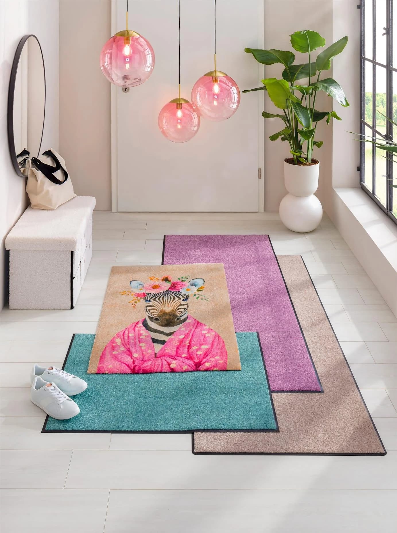 wash+dry Fußmatte Rosé Zebra-Muster Kunstfaser