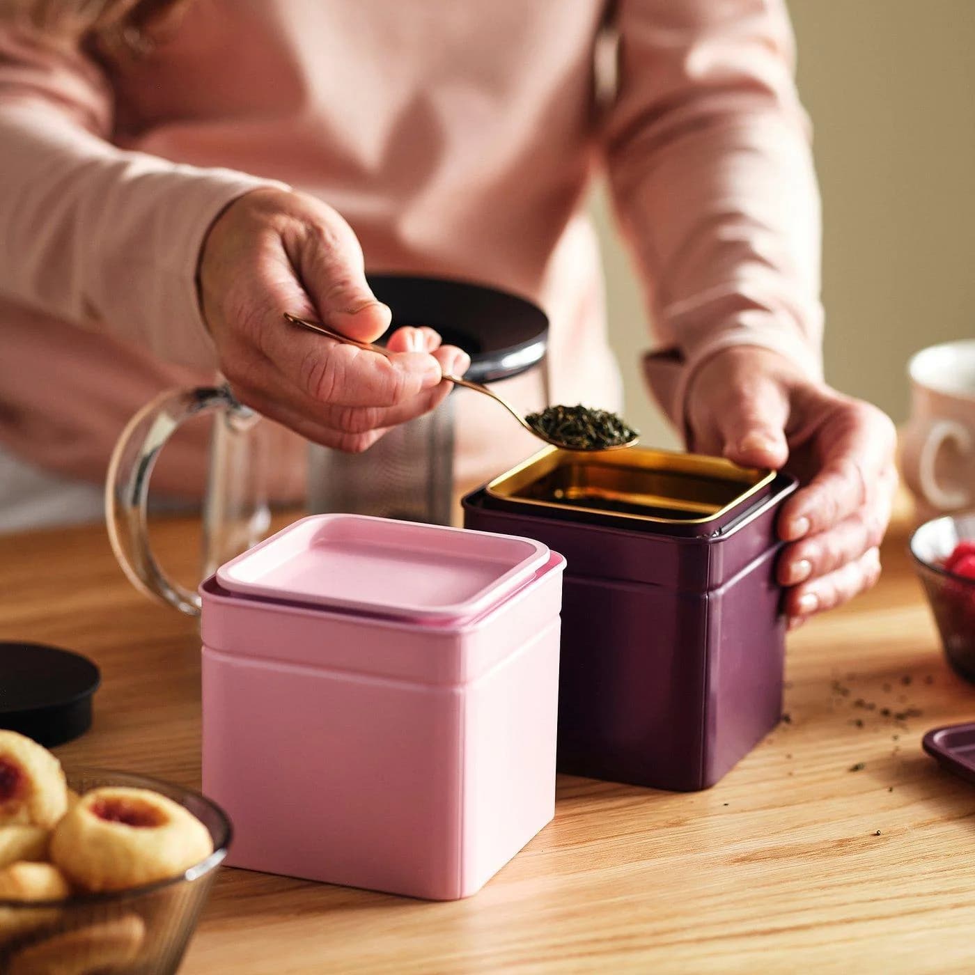 IKEA BLOMNING Dose mit Deckel Rosa Braun Metall