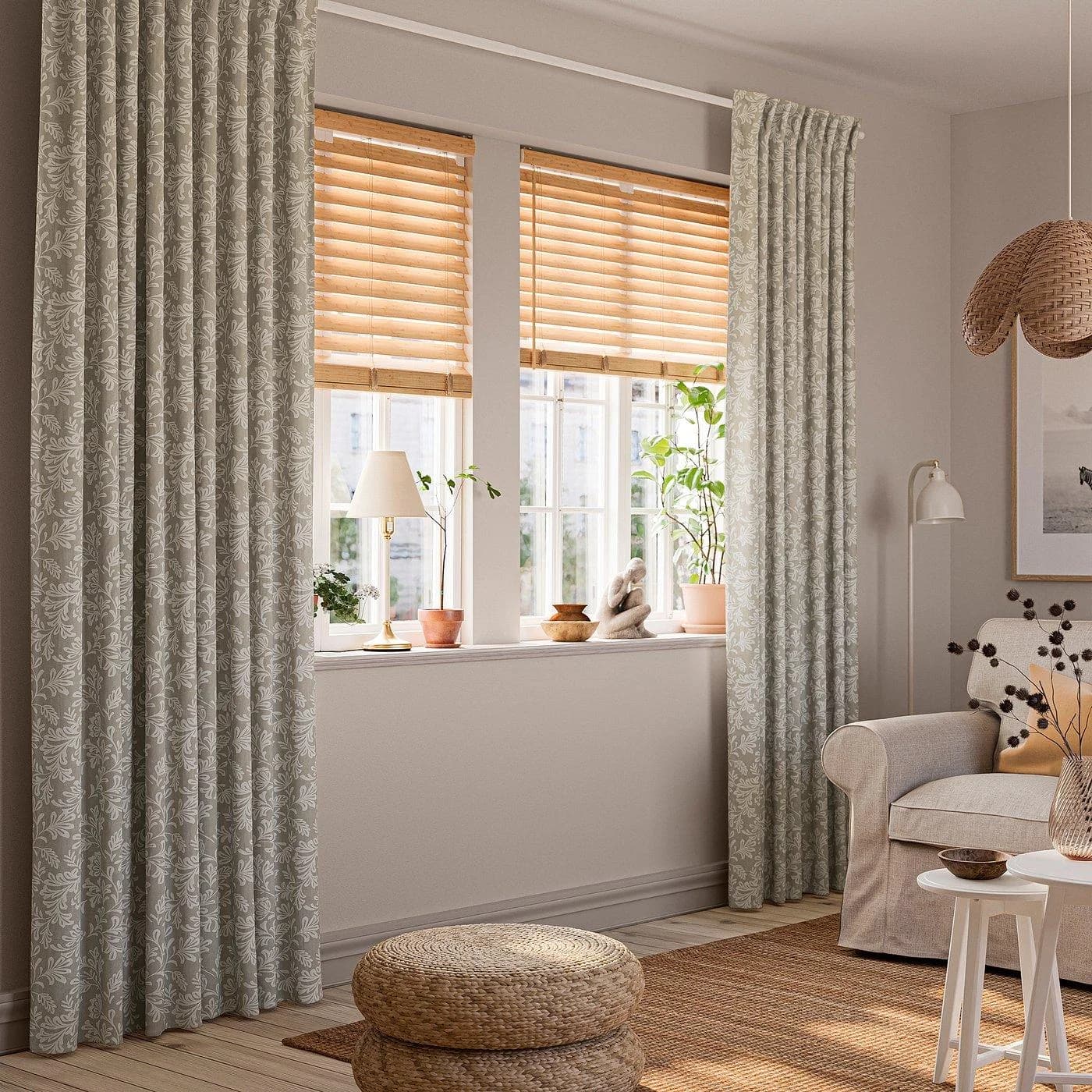 IKEA SNÖRUTA Gardinenschals 2er Set Weiß/Beige Blumenmuster