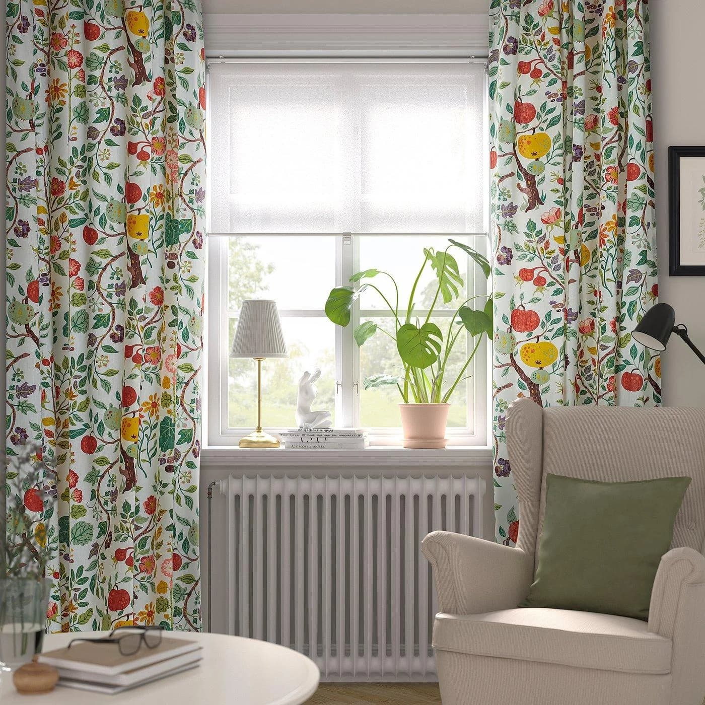 IKEA VILDPERSILJA Gardinenschals 2er Set Weiß Bunt Blumenmuster