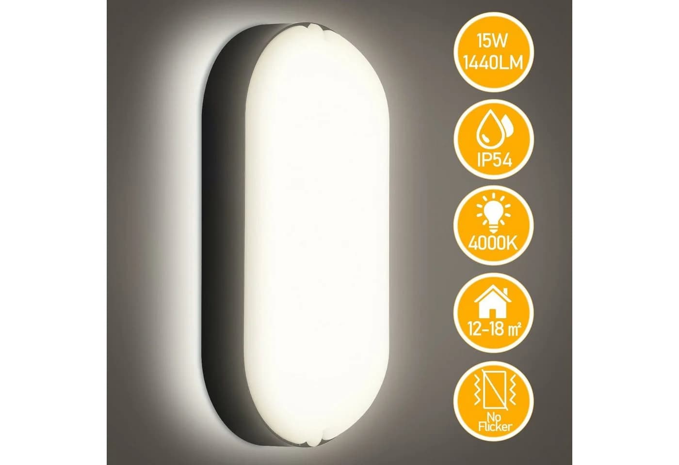 Clanmacy LED Deckenleuchte Oval Schwarz/Weiß IP54 Feuchtraum - Bild 3