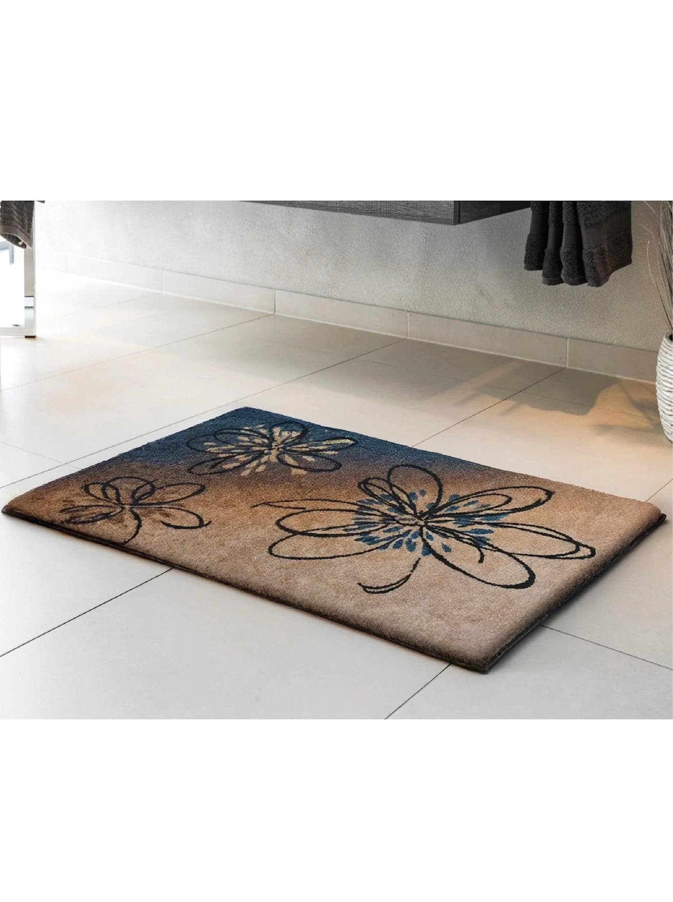 GRUND Badematte Beige Grau Blumenmuster 50x60 cm