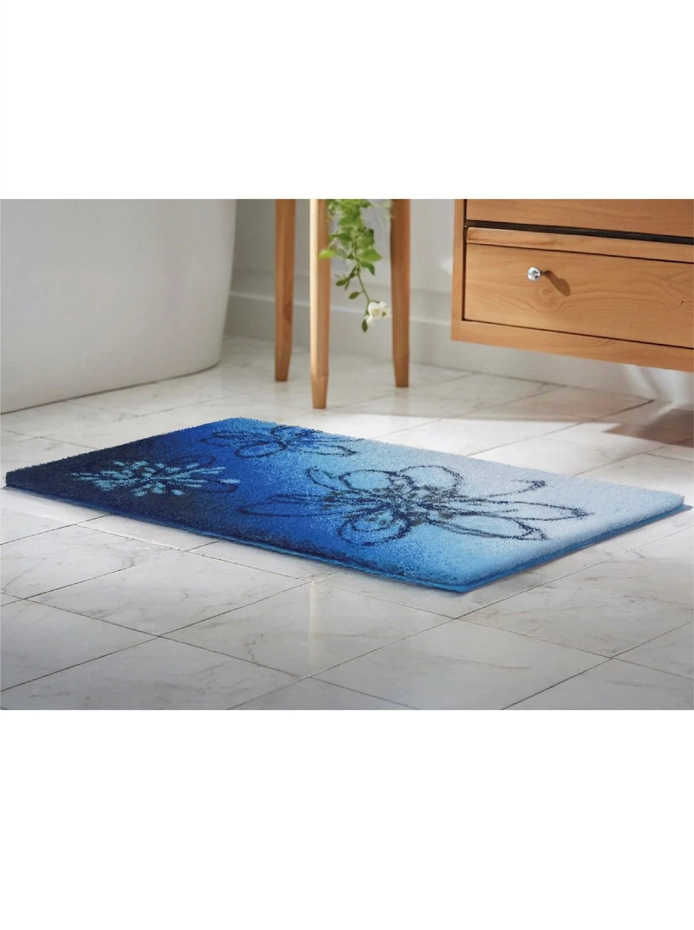 GRUND Badematte Gr. 1 Blau Braun Blumenmuster
