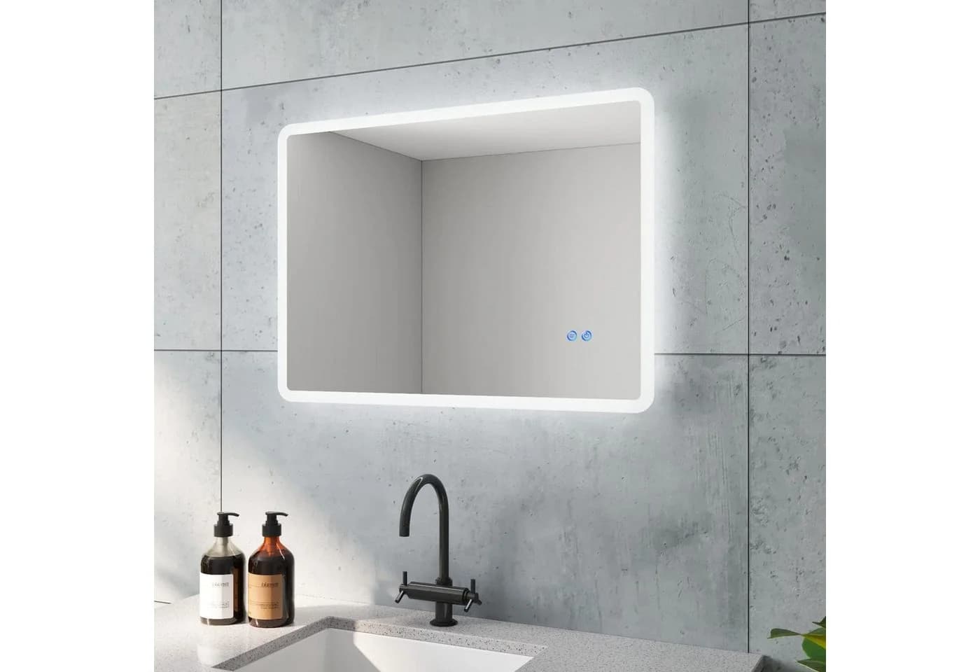 AQUABATOS LED-Lichtspiegel Badezimmerspiegel 80x60cm Anti-beschlag Kaltweiß 6400K Touch IP44 Energiesparend - Bild 2