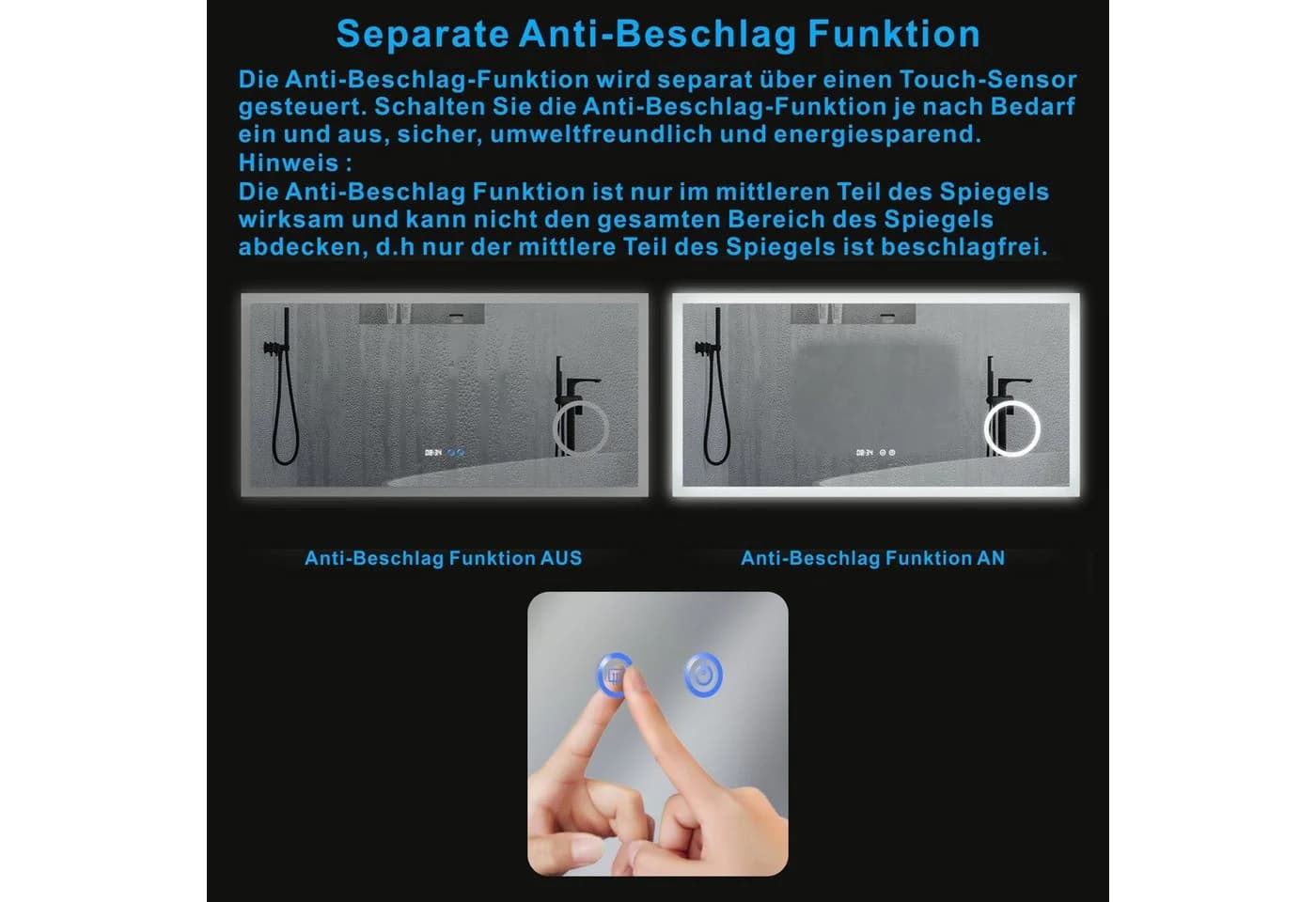 AQUABATOS Badspiegel mit LED-Beleuchtung, Digitaluhr & Kosmetikspiegel - Bild 5