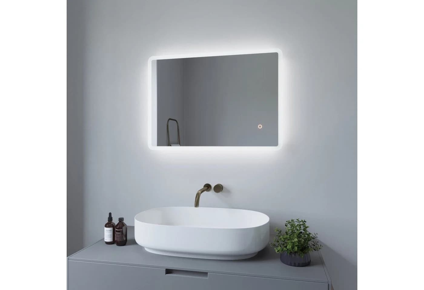 AQUALAVOS LED Badspiegel mit Beleuchtung 70x50cm Kaltweiß IP44 Touch-Schalter Dimmbar