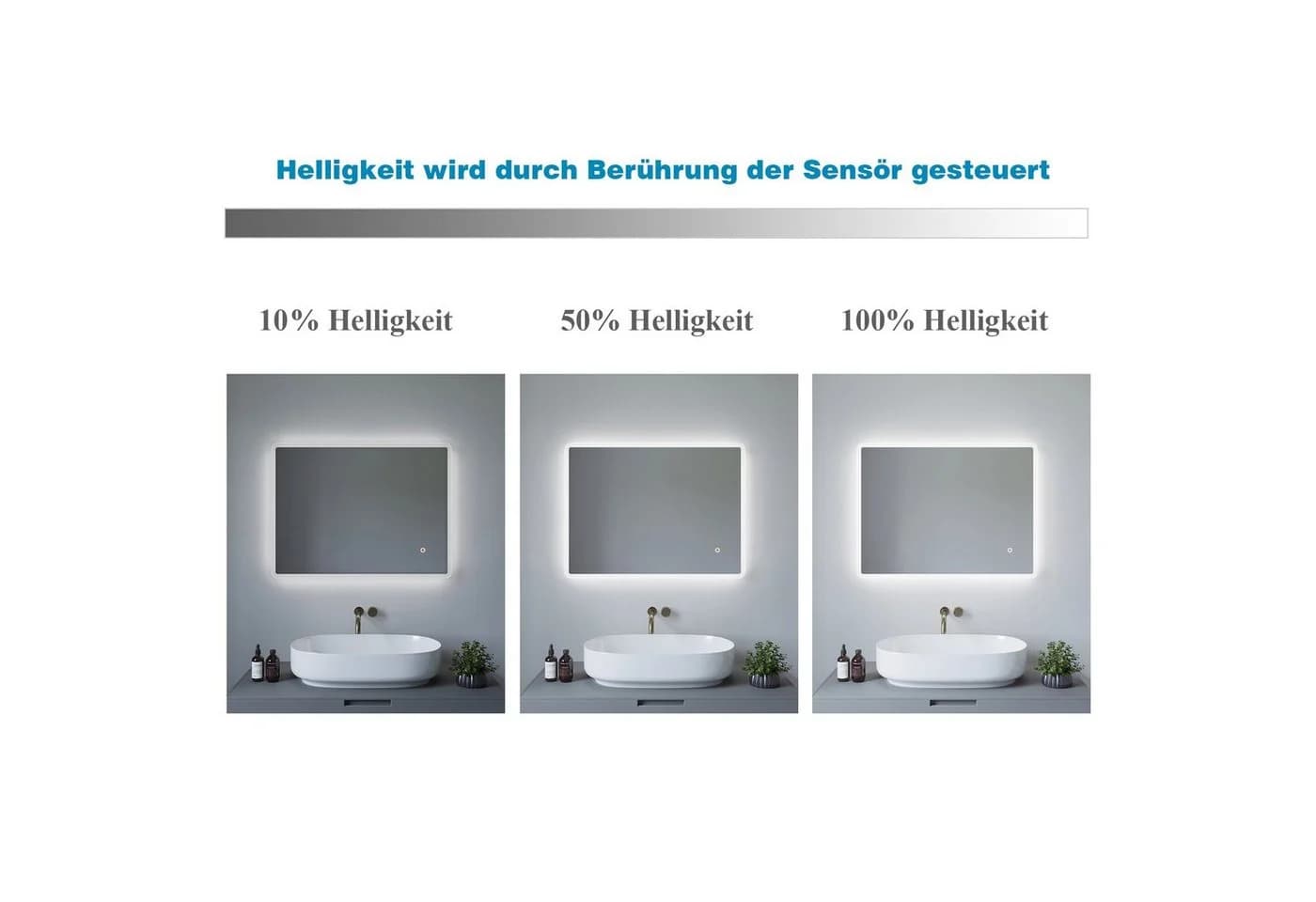 AQUALAVOS LED Badspiegel mit Beleuchtung 70x50cm Kaltweiß IP44 Touch-Schalter Dimmbar - Bild 5