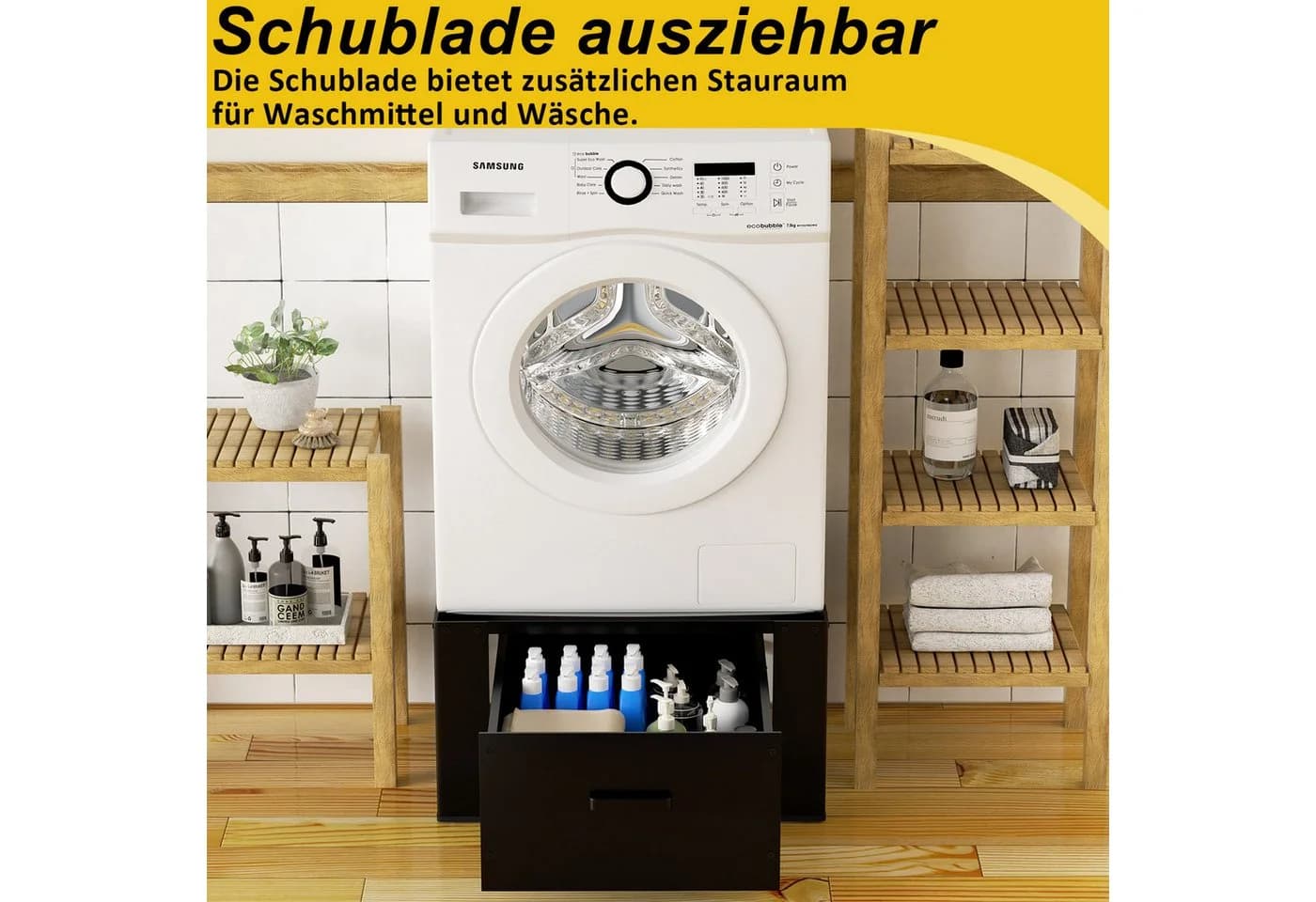 Clanmacy Waschmaschinenunterschrank 2er Set Schwarz mit Schublade - Bild 4
