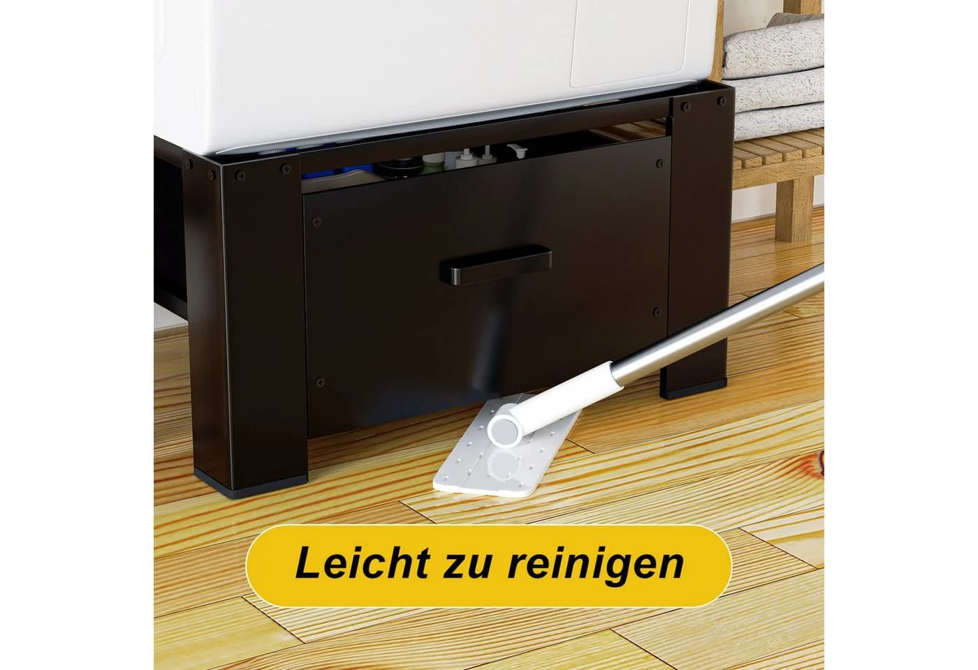 Clanmacy Waschmaschinenunterschrank 2er Set Schwarz mit Schublade - Bild 5