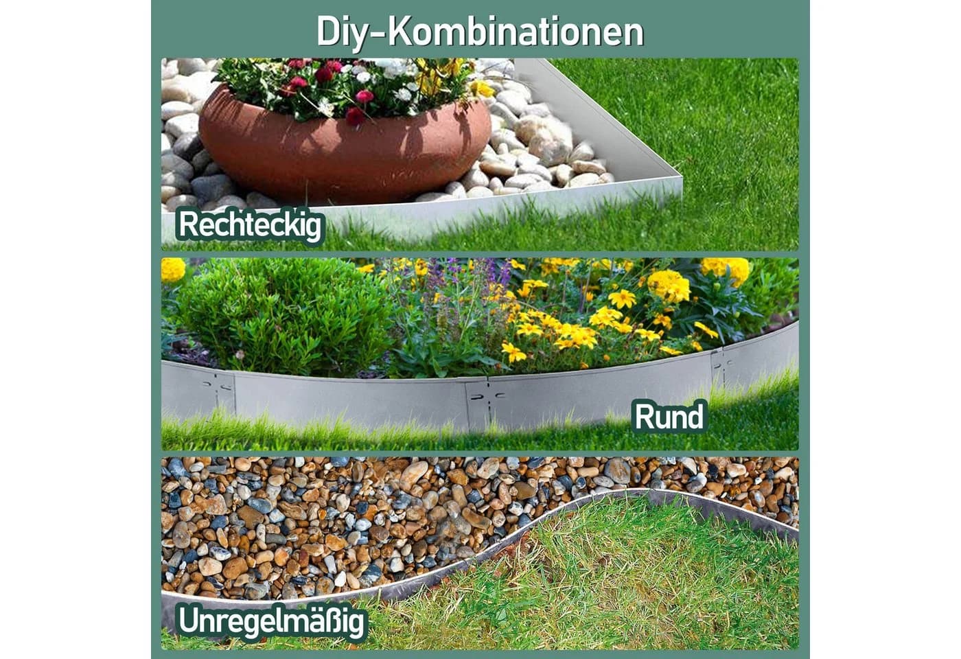 Clanmacy Beetumrandung Rasenkante Metall Verzinkt Silber - Bild 3