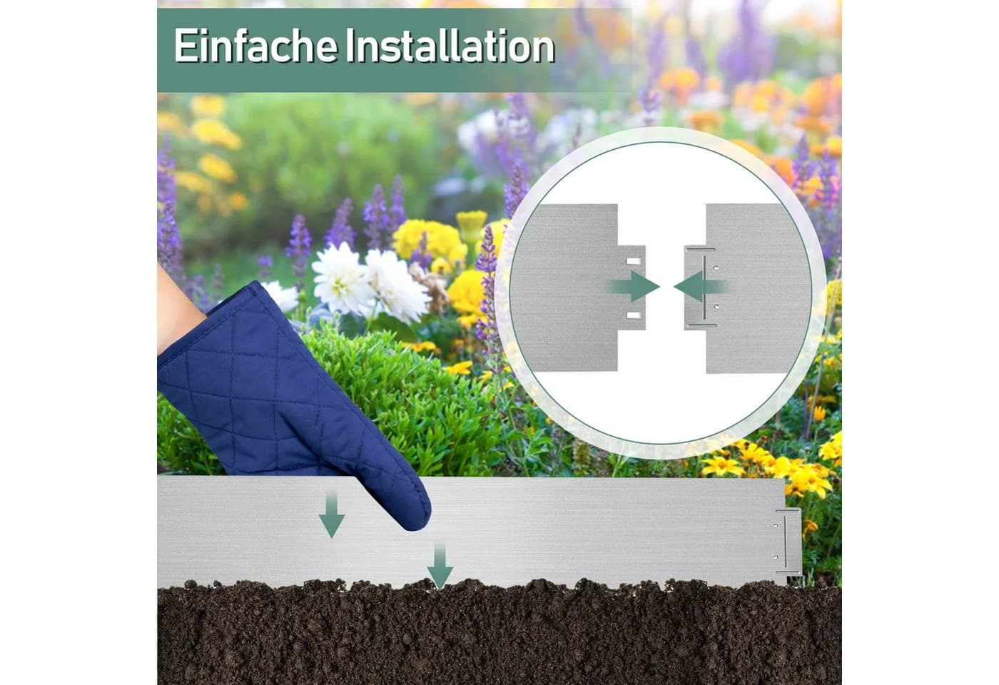 Clanmacy Beetumrandung Rasenkante Metall Verzinkt Silber - Bild 4