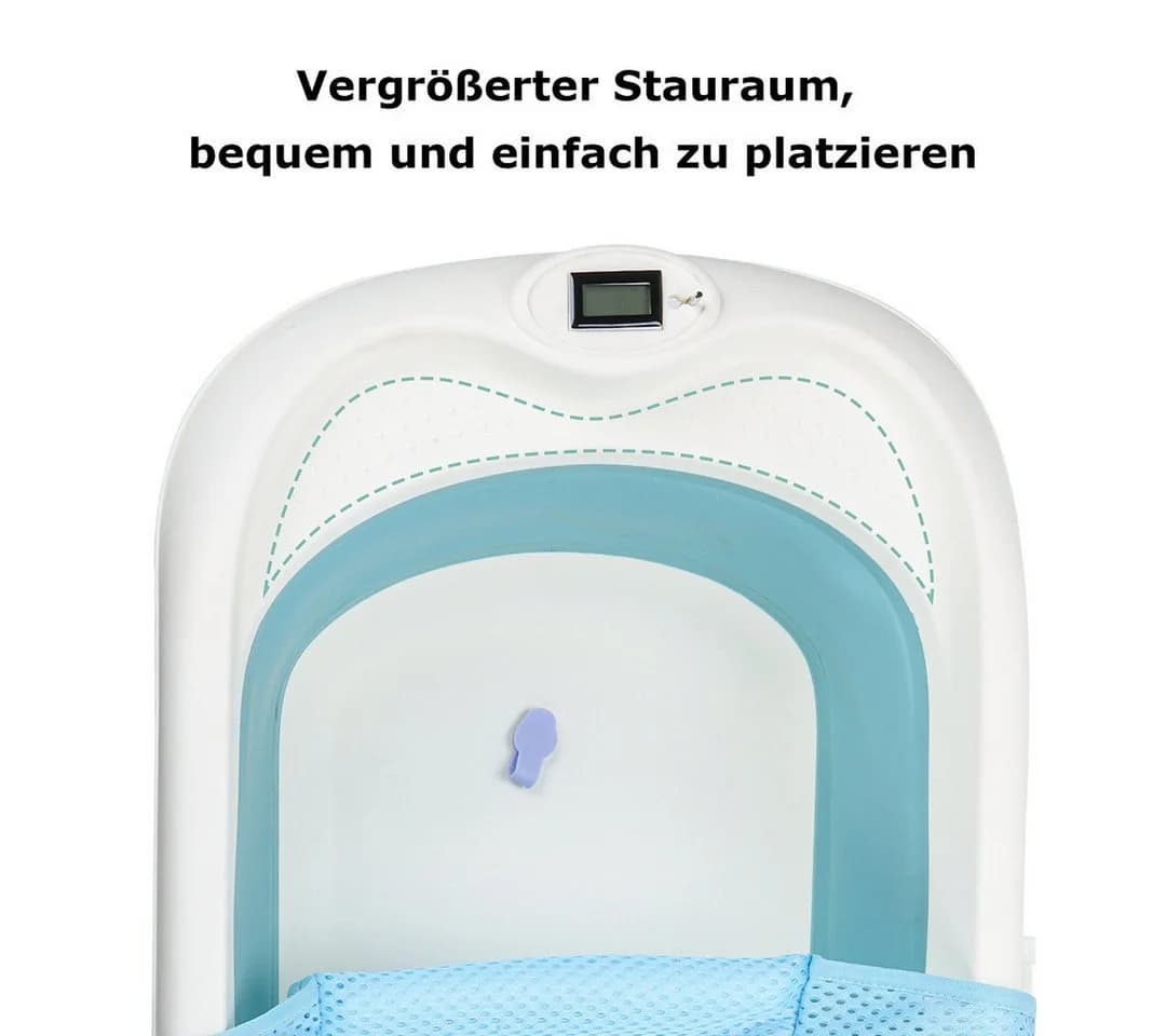 Clanmacy Faltbare Babybadewanne mit Thermometer & Badenetz - Bild 4