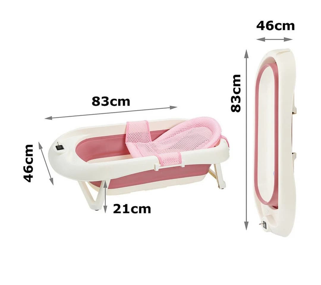 Clanmacy Faltbare Babybadewanne mit Thermometer & Badenetz Rosa
