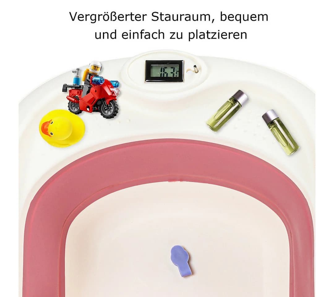 Clanmacy Faltbare Babybadewanne mit Thermometer & Badenetz Rosa - Bild 5