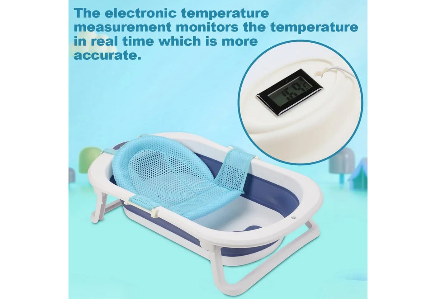 Clanmacy Babybadewanne Faltbare PP&TPE Blau - Bild 3
