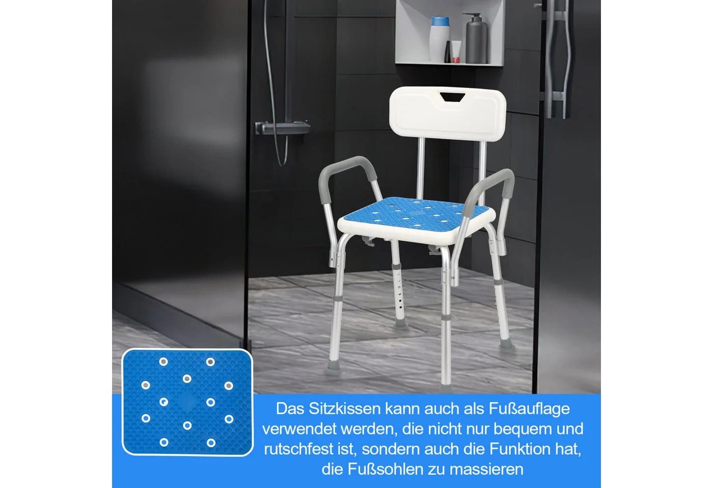 Clanmacy Duschhocker höhenverstellbar mit Rückenlehne Weiß