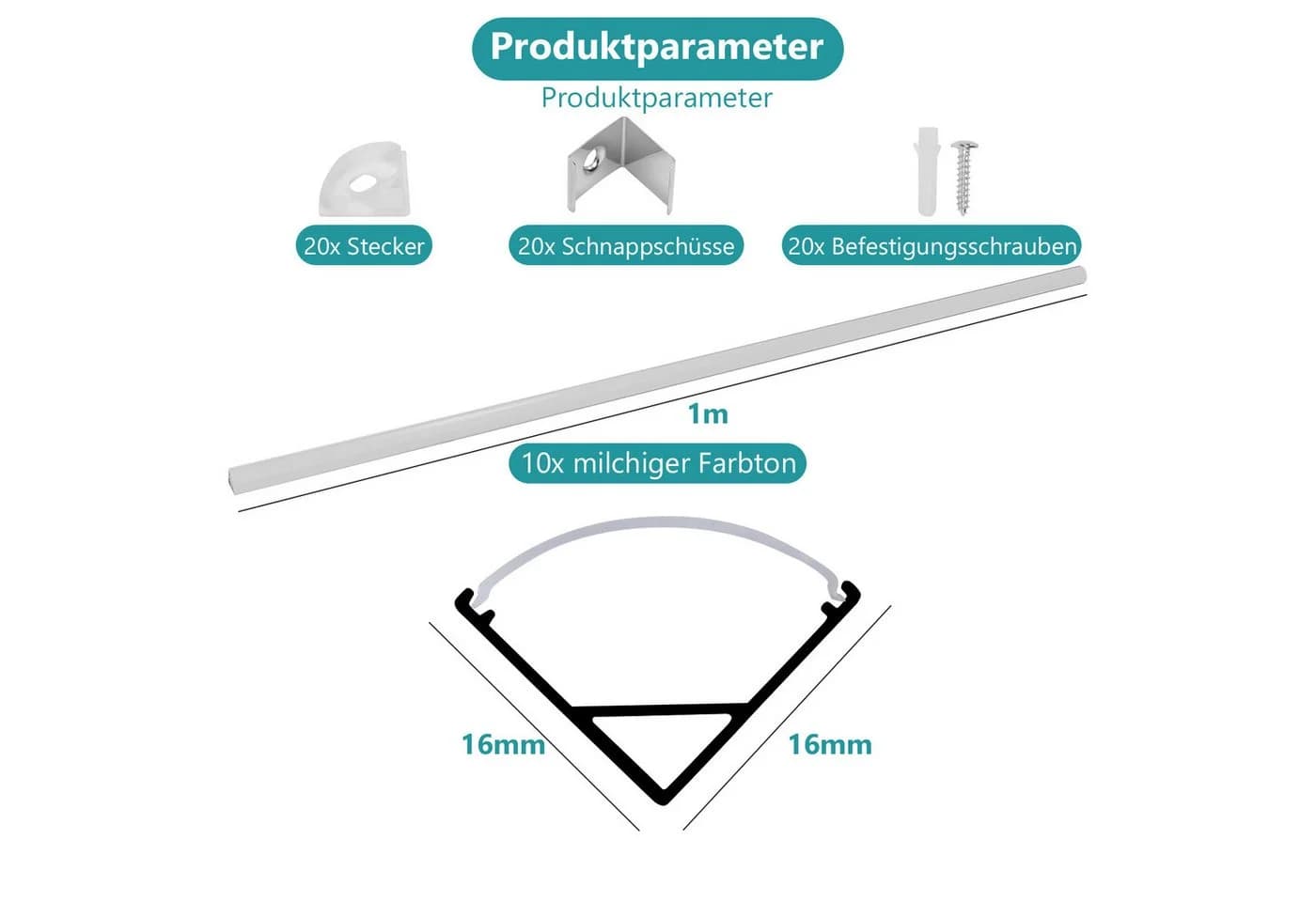Clanmacy LED-Profil 10x 1m Aluminium Schiene Weiß/Silber