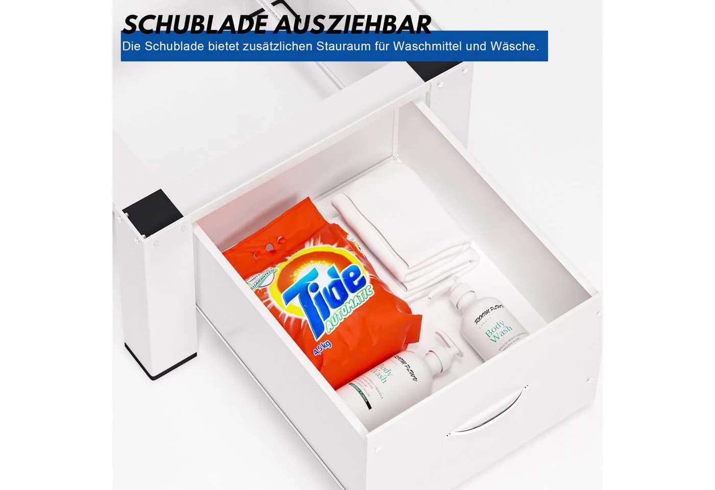 Clanmacy Waschmaschinenuntergestell Weiß mit Schublade & 150kg Tragkraft - Bild 3