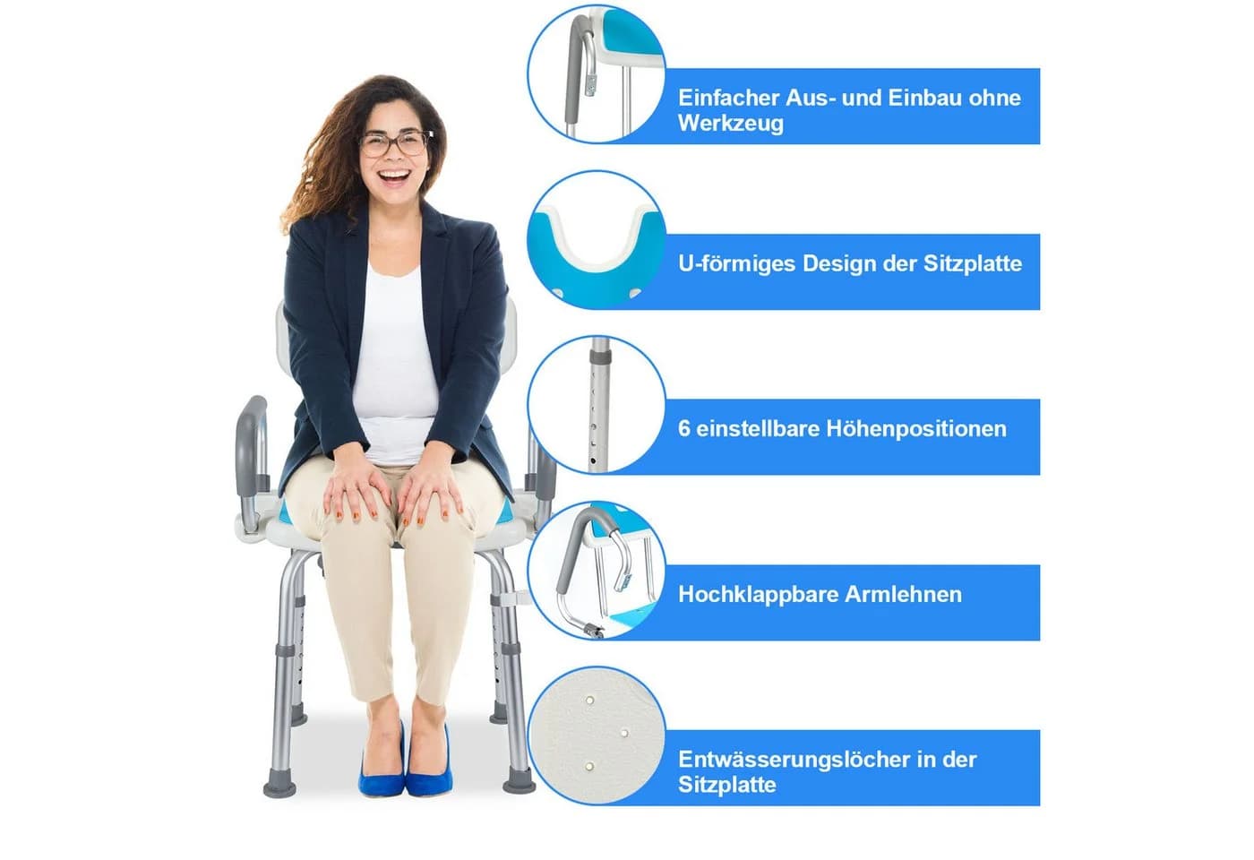 Clanmacy Duschhocker höhenverstellbar mit abnehmbaren Armlehnen - Bild 4