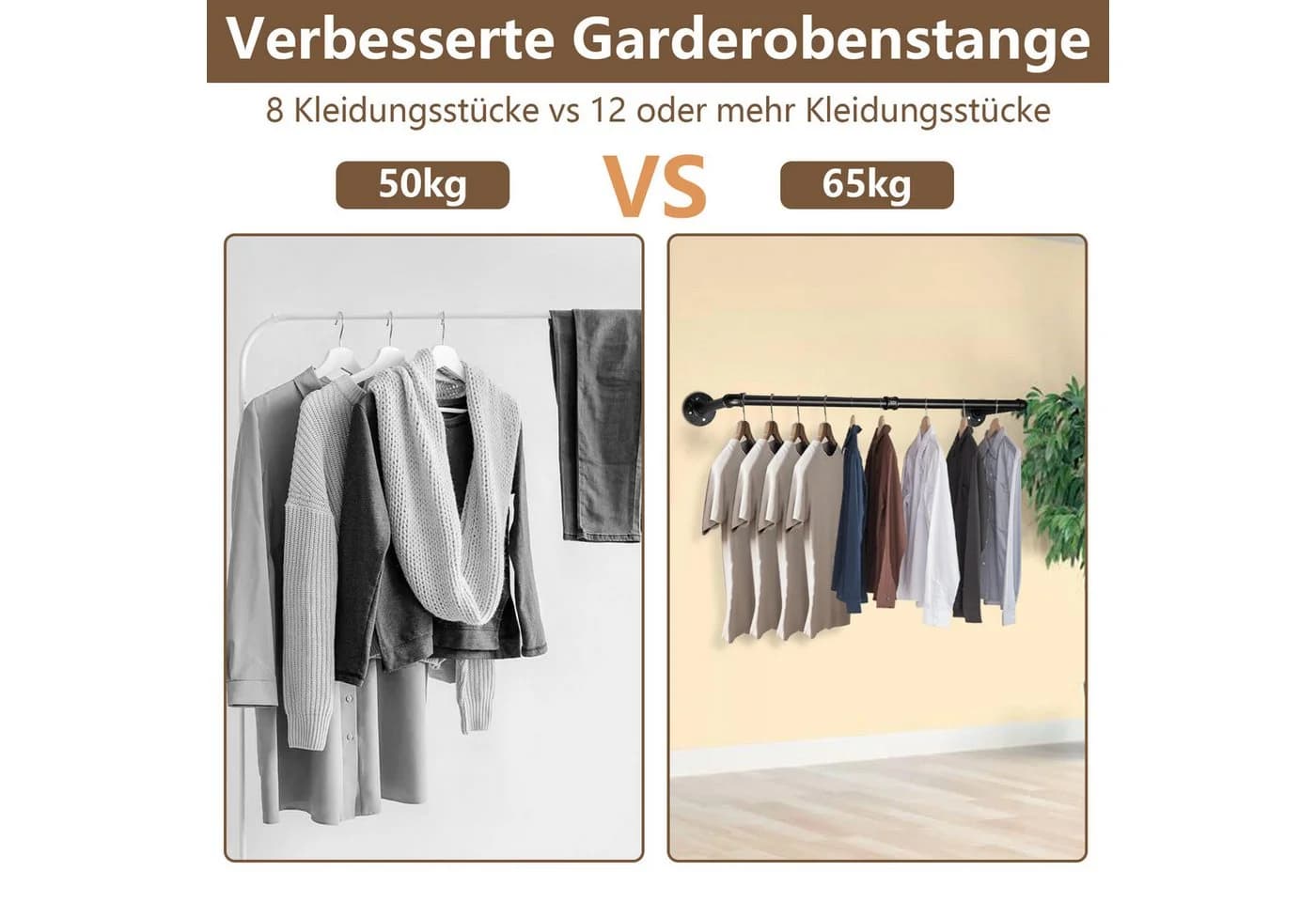 Clanmacy Wandgarderobe Schwarz Industrie-Look 92cm - Bild 3