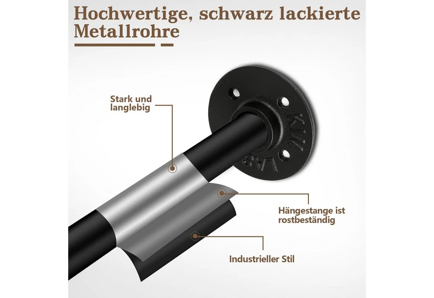 Clanmacy Wandgarderobe Schwarz Industrie-Look 92cm - Bild 4