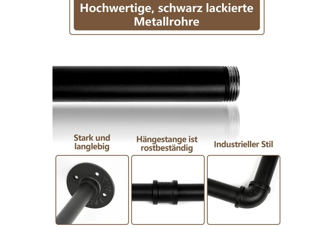 Clanmacy Wandgarderobe Schwarz Industrie-Look 92cm - Bild 5