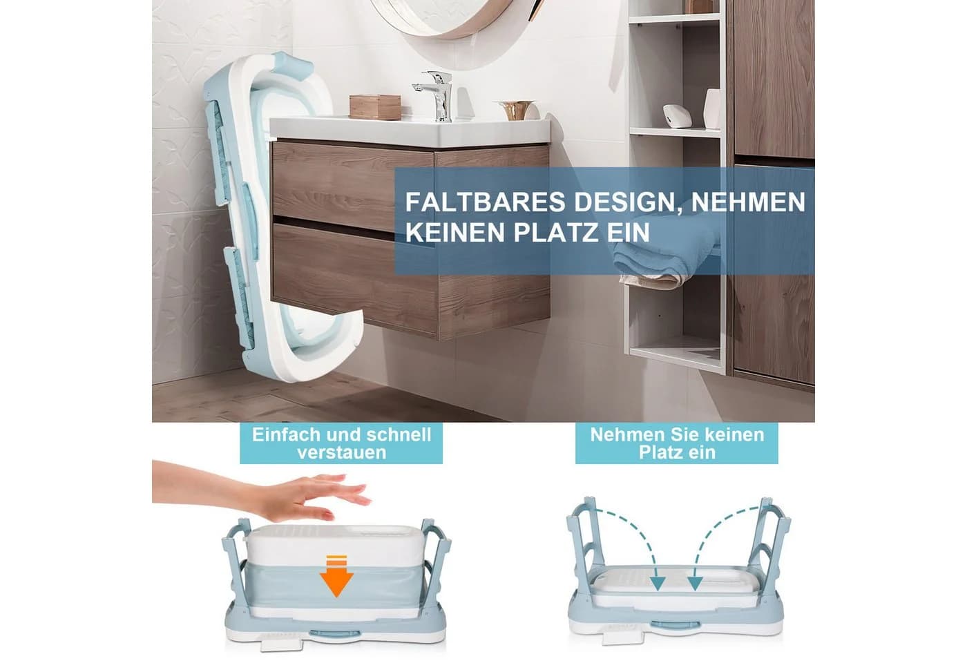 Clanmacy Faltbare Badewanne Blau 118 cm - Bild 3
