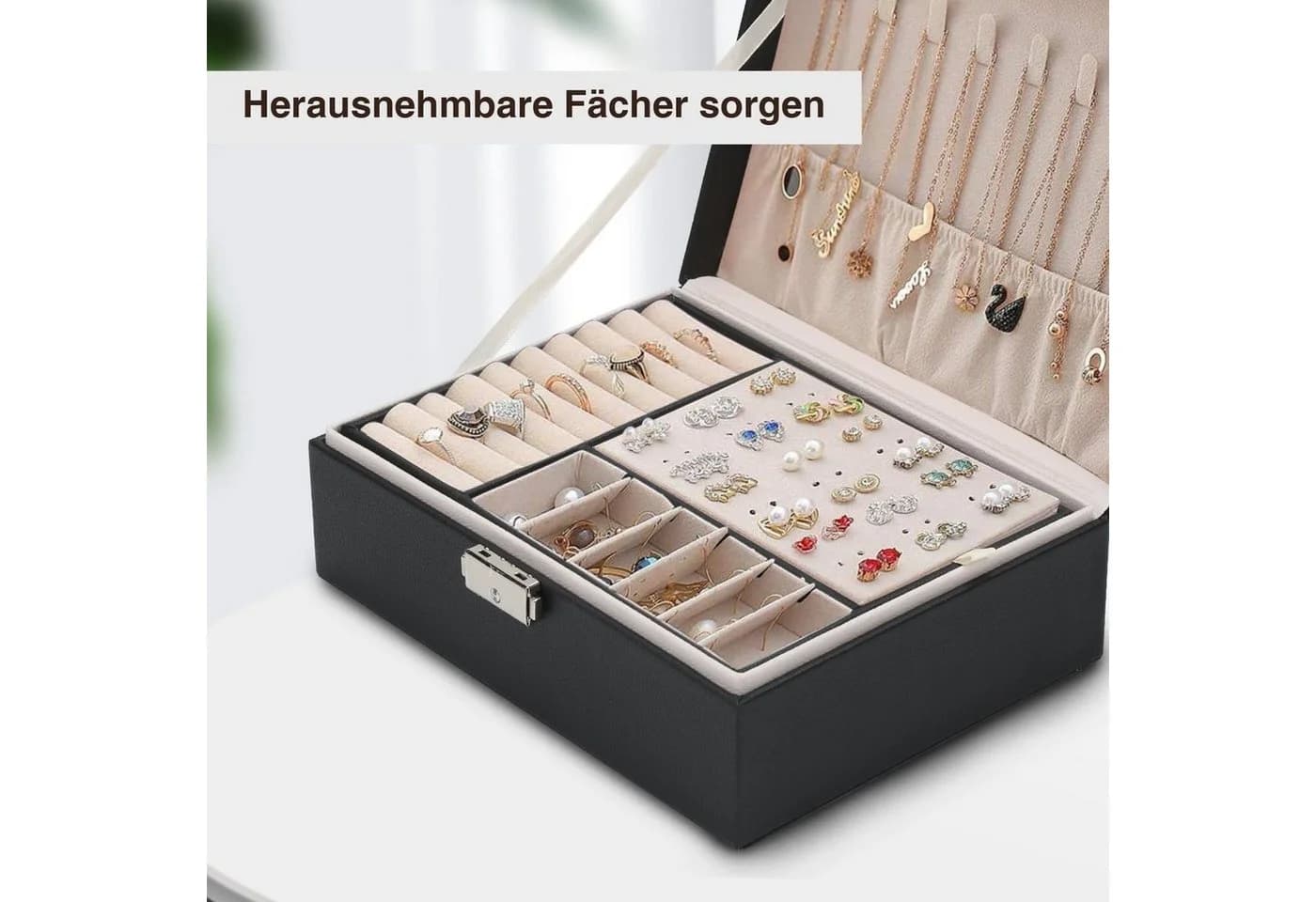 Clanmacy Schmuckkasten 2-schichtig Schwarz mit Spiegel - Bild 4