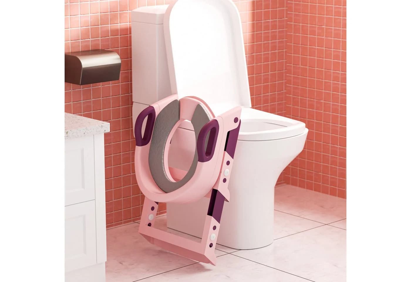 Clanmacy Toilettentrainer mit Treppe Rosa Faltbar - Bild 5