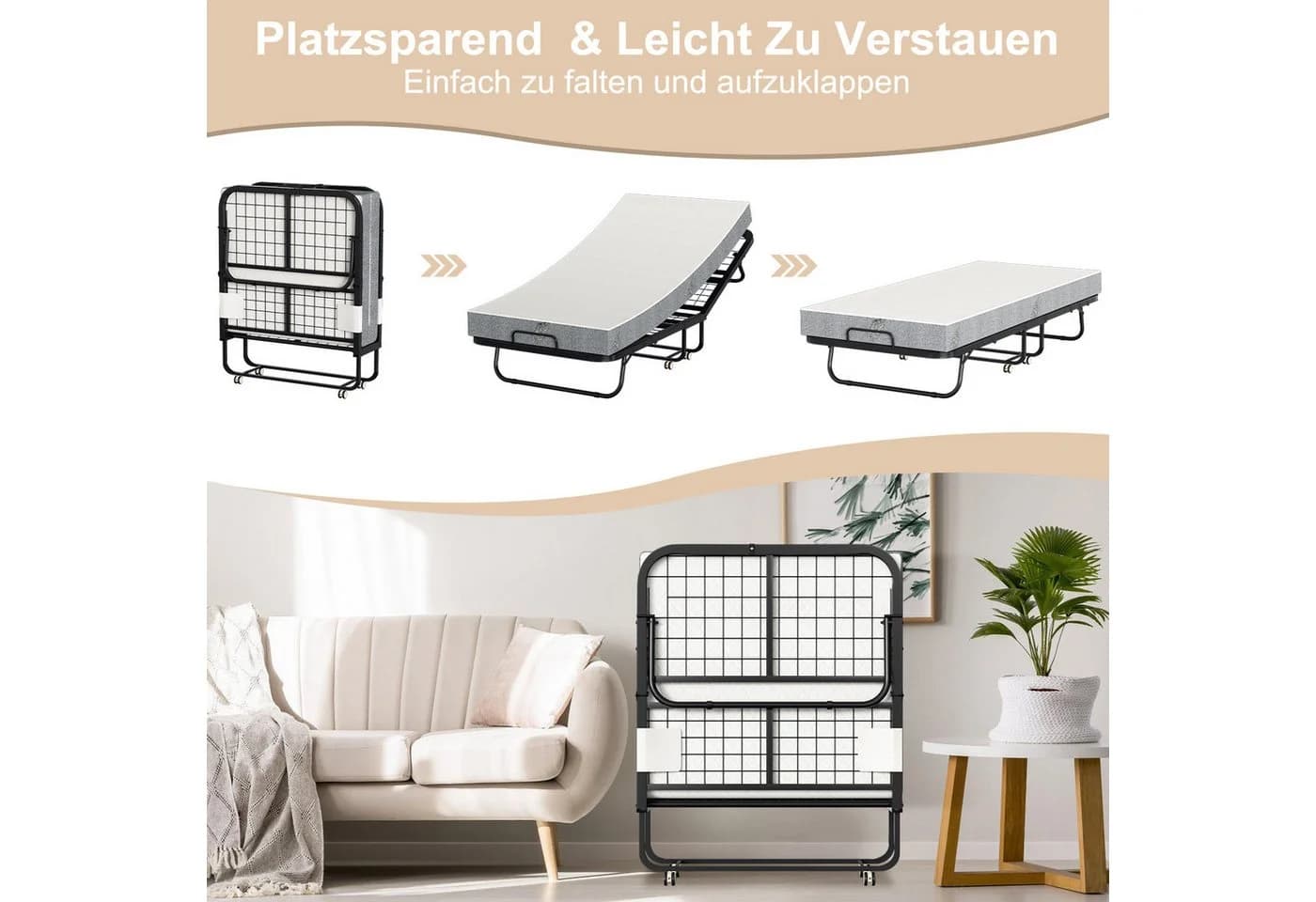 Clanmacy Gästebett Klappbar 13 cm Dicke Matratze 200x90cm - Bild 3