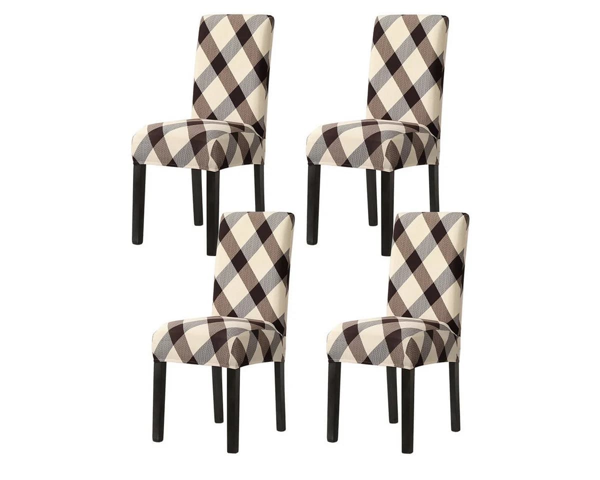 Vivi Idee Stuhlbezug Set Beige Karo Elastisch Waschbar - Bild 2