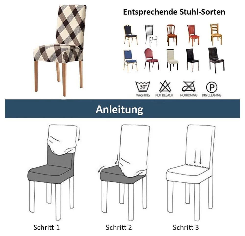 Vivi Idee Stuhlbezug 4/6er Set Beige Elastisch Waschbar - Bild 3
