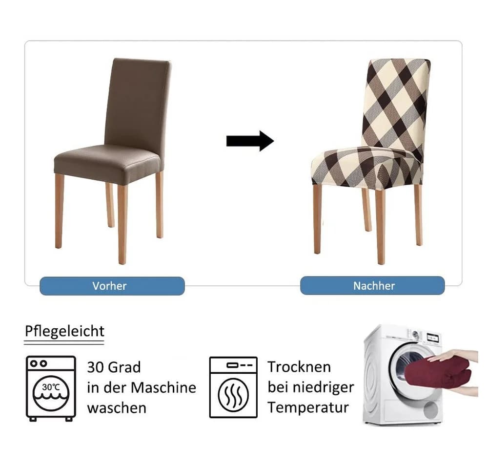 Vivi Idee Stuhlbezug 4/6er Set Beige Elastisch Waschbar - Bild 4